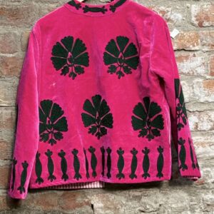 Womens Pink Velvet Embroidered Jacket with Floral Design